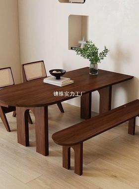 中古风实木岛靠台餐家JWWOSSOF用小型墙半圆饭桌原桌木长方形大板