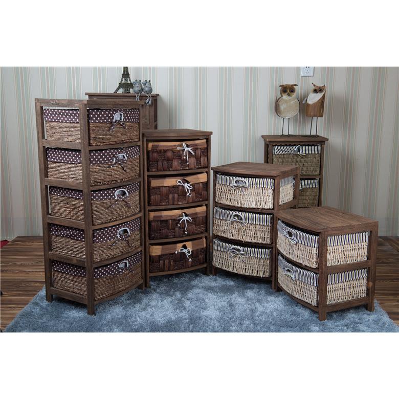 2收I实木斗柜床头柜卧室床边柜抽柜缝储物柜DFH屉夹复古藤编纳