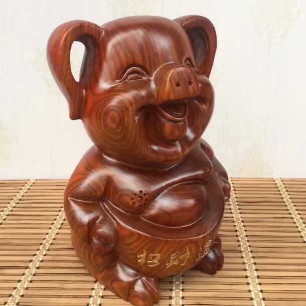 木雕工艺猪摆件 十二生肖花梨木猪木质工艺品福猪