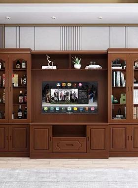 落电视背景柜带书柜组合柜实木2.43地58942米3.8米m大客厅影视墙
