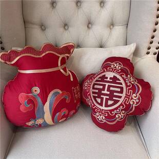 8H新品100红支长绒绣棉福F袋UOA大婚庆纯棉刺小抱枕子孙枕喜字结