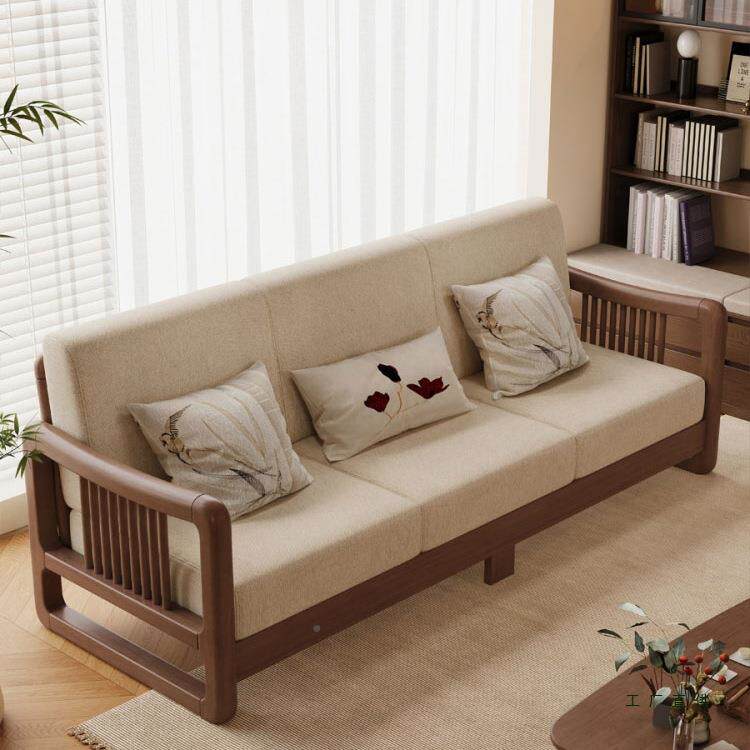 实木沙发户厅家用小型中客式宋985氏美学新三人位长椅木头布艺沙