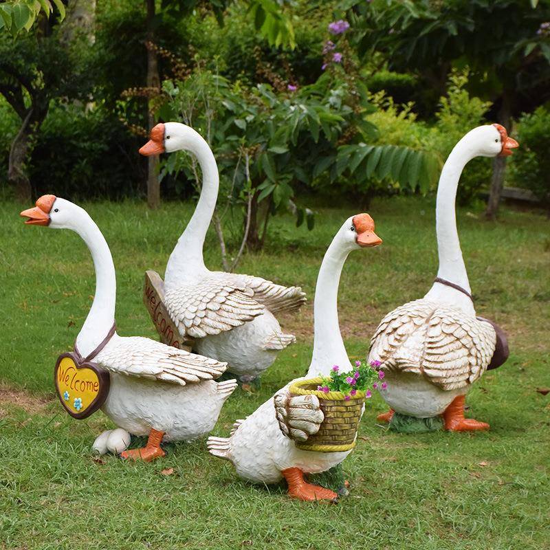 户外场花园摆件农仿真动物白鹅花塑缸别墅庭院饰园林8355景观雕装