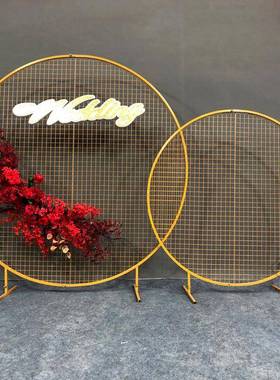 新款婚庆圆形网系森格拱门婚庆背景网格风几屏何SWLE形铁艺网格路