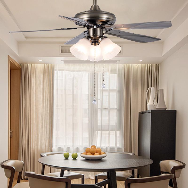 美式餐厅2吊扇灯吊电扇吊灯扇一饭厅家用客厅卧室4寸T42-9122体带