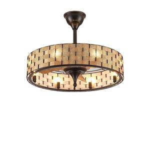 藤编条织美绳扇灯式 复古餐厅客厅书房吊扇940灯一体简吊约风扇灯