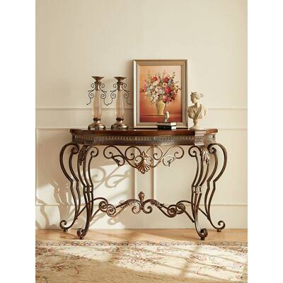 美式复古入户玄物关门厅铁艺置桌欧式桌实木条案艺术半圆玄G20116