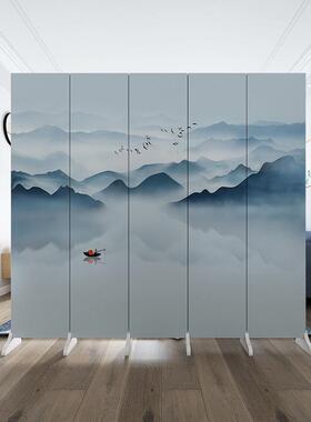 动新中式水双屏3739风隔断墙简约花山鸟客厅办公室遮挡玄关可移面