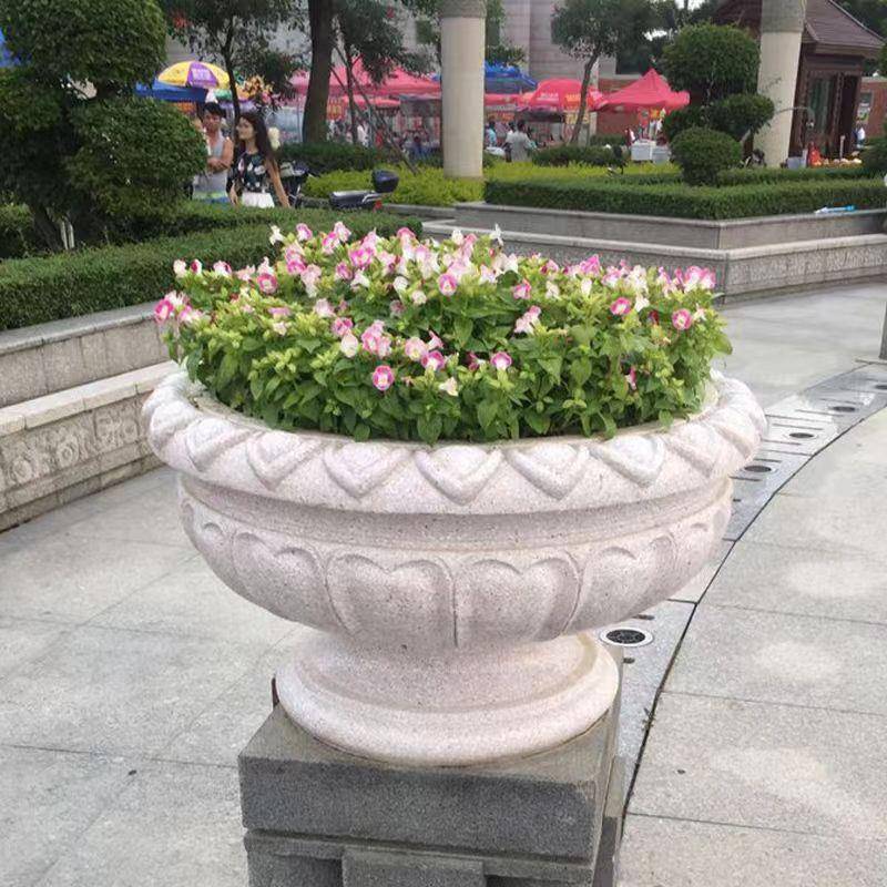 户青外景观摆件天然花岗石雕花盆盆花钵石头花鱼lyf-6485缸石岩石
