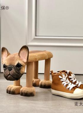 实木手工雕刻20200506儿号童狗法斗牛矮犬凳麦小太保