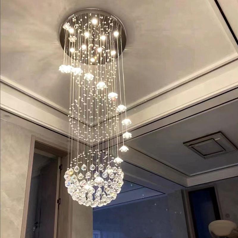 旋转楼梯吊灯墅客厅l现oft公HJA寓水晶吊灯代简大约网红110V别跨