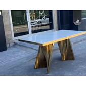 行现代欧美不流餐镀厅金ct 31锈钢底座大理石餐桌4 8人坐餐厅餐桌