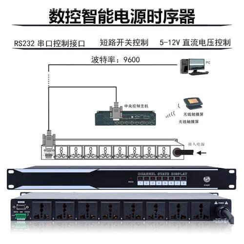 8路电源时序器串口RS232 485中控程式设计网路版净化滤波包邮中国
