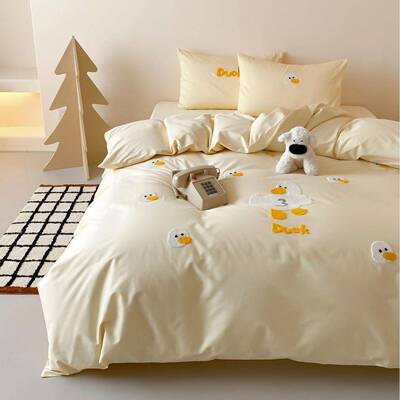 儿童房全yyg刺绣三四件套可爱童趣风棉亲子熊猫床小狸狗狐上用品