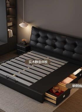气家用储物大床黑色婚床简新款意式极简床66666现代双人轻奢约风