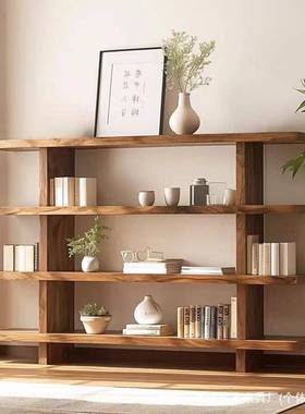 实木层书FVB架上墙客厅装饰收纳架中式老榆木置物架多分层板隔置