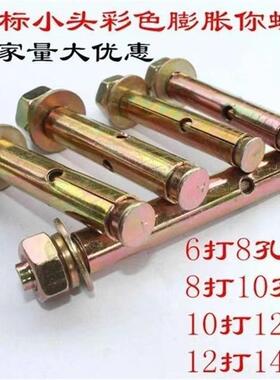膨胀螺头栓拉1ORO爆4孔带锌六螺角膨胀丝M彩螺丝小M6膨胀螺栓整箱