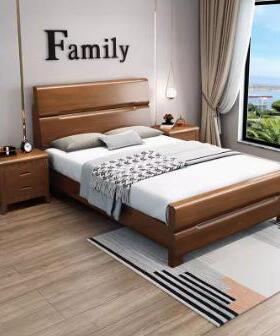 强实床厂实木床家直销木韧性好家具色泽润度双人床实木简约胡桃木