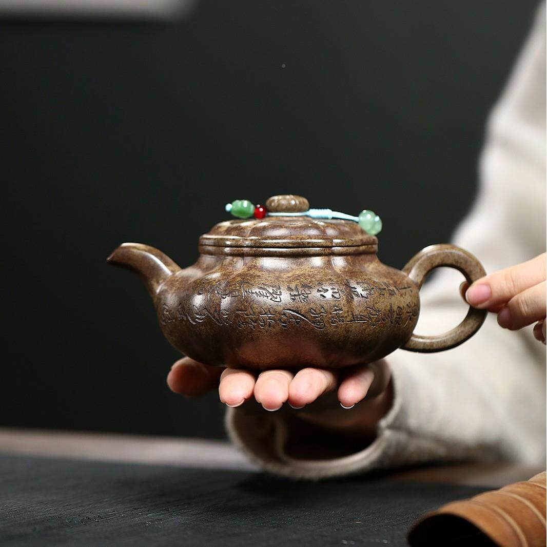 手宜兴紫砂壶匠人工制作茶原矿沉ZHIFU-27香分泥筋纹葵仿古泡壶销