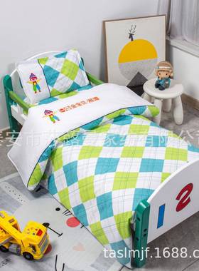 新款拼印加绣幼儿六园午件套睡被子被褥三件套儿接FKB童床上用品