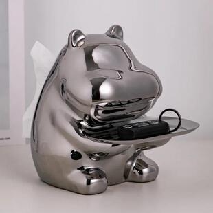 纸高颜值陶瓷河马巾家盒客巾厅高档轻CKL奢茶几摆件餐纸装饰抽纸