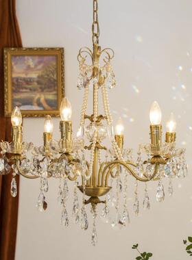 法式复全铜水晶27499珍珠吊晶灯美式灯别墅浪漫水蜡烛餐厅卧室吊