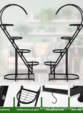 5节层金属植物支架，可调心形高植物ILY架带支架室，黑色外植物架