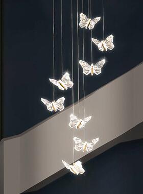 复式楼梯吊灯别墅l长oft餐DL-21RYG公寓挑高厅大吊客灯旋转蝴蝶厅