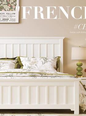 美式全实宿PAJ木白色人卧室单双主卧1.2米现代简约名高床箱一体婚