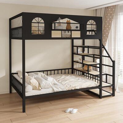 铁艺高架床双层上下铺小户型阁楼床现代简约复式二楼床时尚儿童床