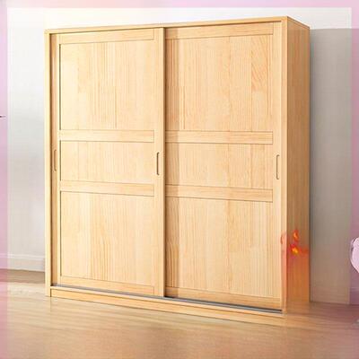 小型衣柜全实木衣柜家用卧室简约推拉门小户型出租房经济环保松木