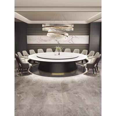 酒店岩板大圆桌带电动转盘会所餐桌椅2米轻奢饭店包厢18人火锅桌