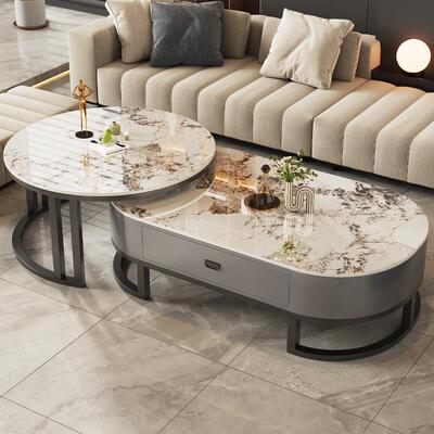 简约现代岩板茶几轻奢客厅家用茶桌新款椭圆网红小户型大理石茶几