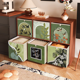 中古风绿色系花鸟收纳筐卡莱克开放柜柜子格收纳箱可定制衣服整理