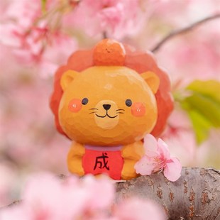 心想事成桌面车载摆件汽车办公室装饰小众可爱木雕狮子座生日礼物