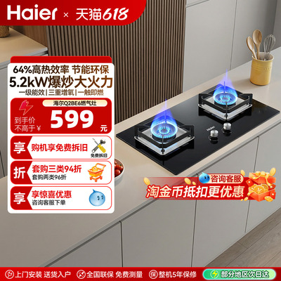 海尔Q2BE6燃气灶煤气灶双灶家用天然气猛火灶台嵌入式台式大火力