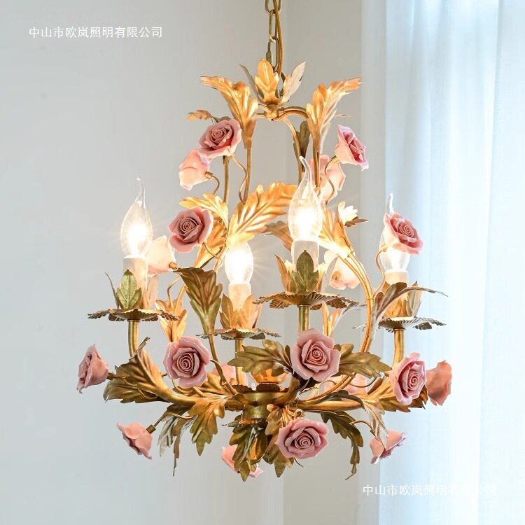 法式轻奢卧室吊灯客厅灯美式复古田园装饰简约现代艺术陶瓷餐厅灯