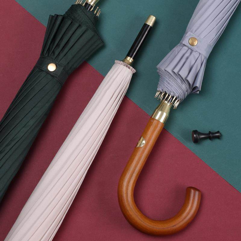 1务6雨木柄男士复古实木长柄商伞防伞风广ZYQ告伞定制log骨o手柄