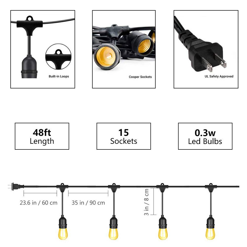 E27插电S14灯串15LED梨形灯泡装扮圣诞节日庭院草坪装饰灯温馨