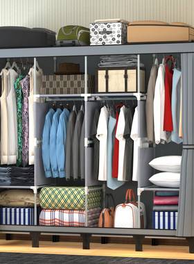 新款大脚布无品牌/衣柜四挂钢管加粗加双固厚加组装人衣简易大号