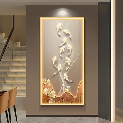 现九IKP鱼图入户过玄关装轻饰画灯画代奢客厅走廊道壁画高档抽象