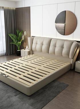 床1.8米OIQ床双人主卧大床1软.5米物科技包婚床储高端软体布皮床