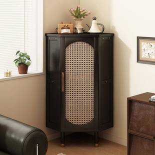 转柜角家用厅拐角置物柜复客古藤编三柜角沙发旁边LQO收纳储物柜