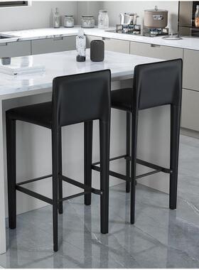 意VGJ式奢马轻鞍皮台椅黑色皮艺高脚椅吧用靠背前台高脚家凳意式