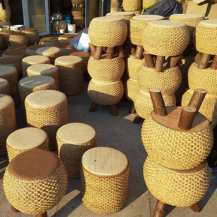 家MXW圆用编矮凳阳台坐凳创意板凳沙发草编坐墩藤小凳子茶几凳凳