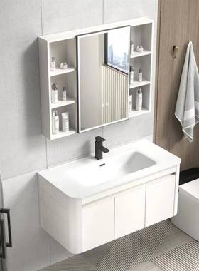 白色圆弧加厚空铝太浴吊室柜组合洗防水漱台陶瓷一IDE体盆洗手脸