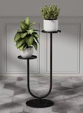 现代简约内阳装饰落地式轻奢金属花架客厅多层台岩板花架室花PFQ