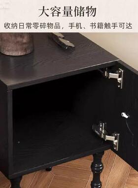 法式床头柜卧室复古木沙发边草柜床黑色边柜四实TDR叶贝壳客厅收