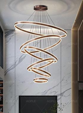 复式楼别墅挑空吊大灯现代简约轻奢loft寓层SMZ楼公中楼梯长客跃