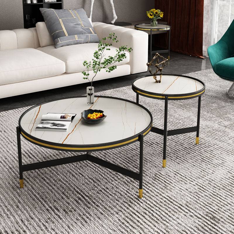 极简意式轻奢现代简约岩板茶几组合网红客厅家用圆形大小户型桌子